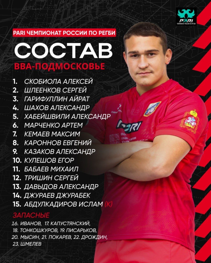 Тренерский штаб &laquo;ВВА-Подмосковья&raquo; определил состав игроков на матч 13-го тура PARI Чемпионата России по регби 2023/2024 против &laquo;Енисея-СТМ&raquo;