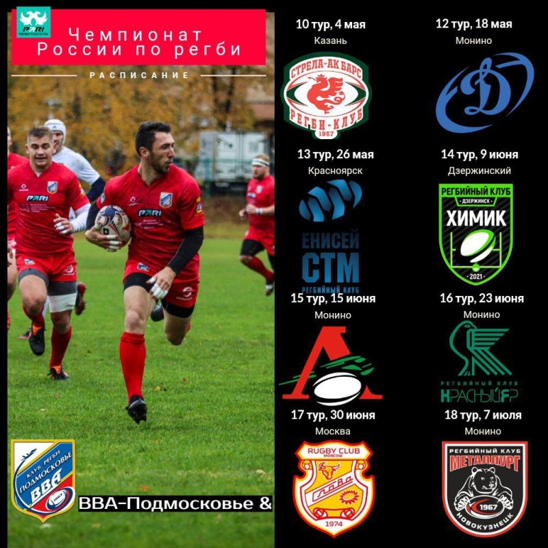 Расписание второго круга PARI Чемпионата России по регби